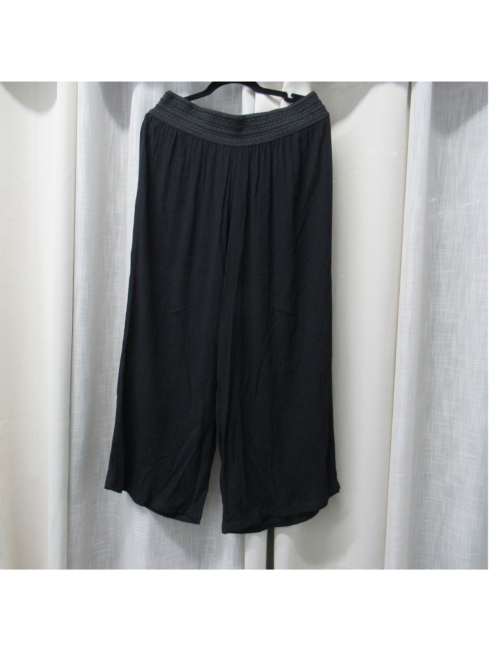 IN Studio Petite PXL Black Wide Leg Pants Rayon Flowy Comfort Elastic Waist Crop